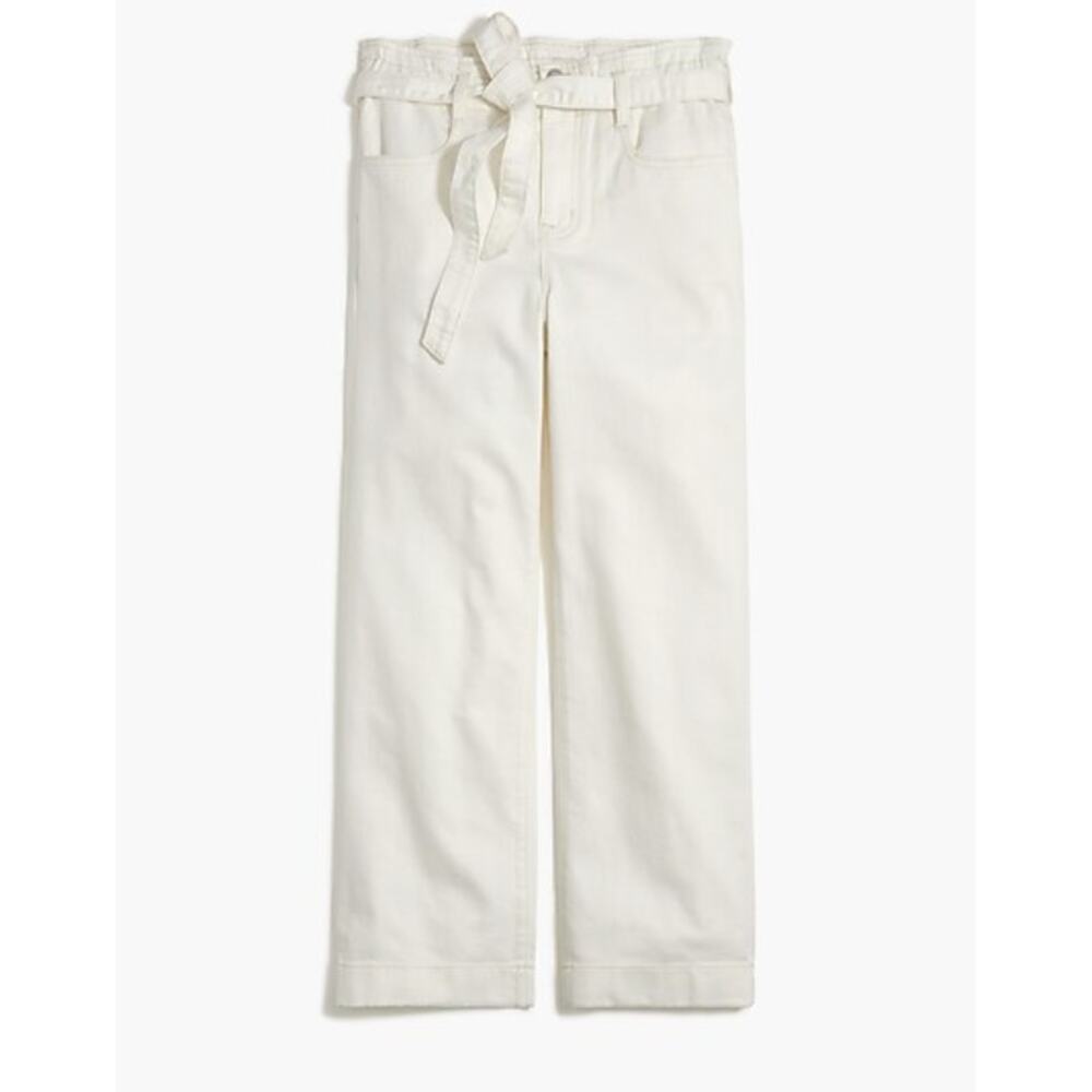 J.Crew‎ Factory Paper-Bag Jean White Wide Leg Tie Waist Cropped Denim Size 27